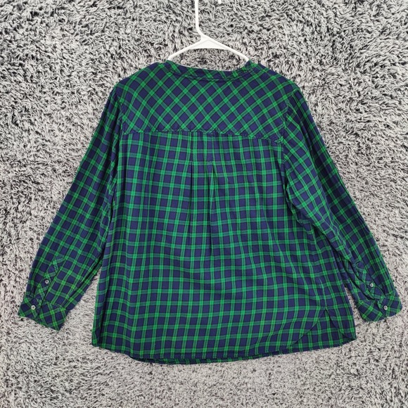 Talbots Woman Plaid Tunic Shirt Green Navy Blue Button Front Plus 1X Cotton fall - Picture 4 of 16